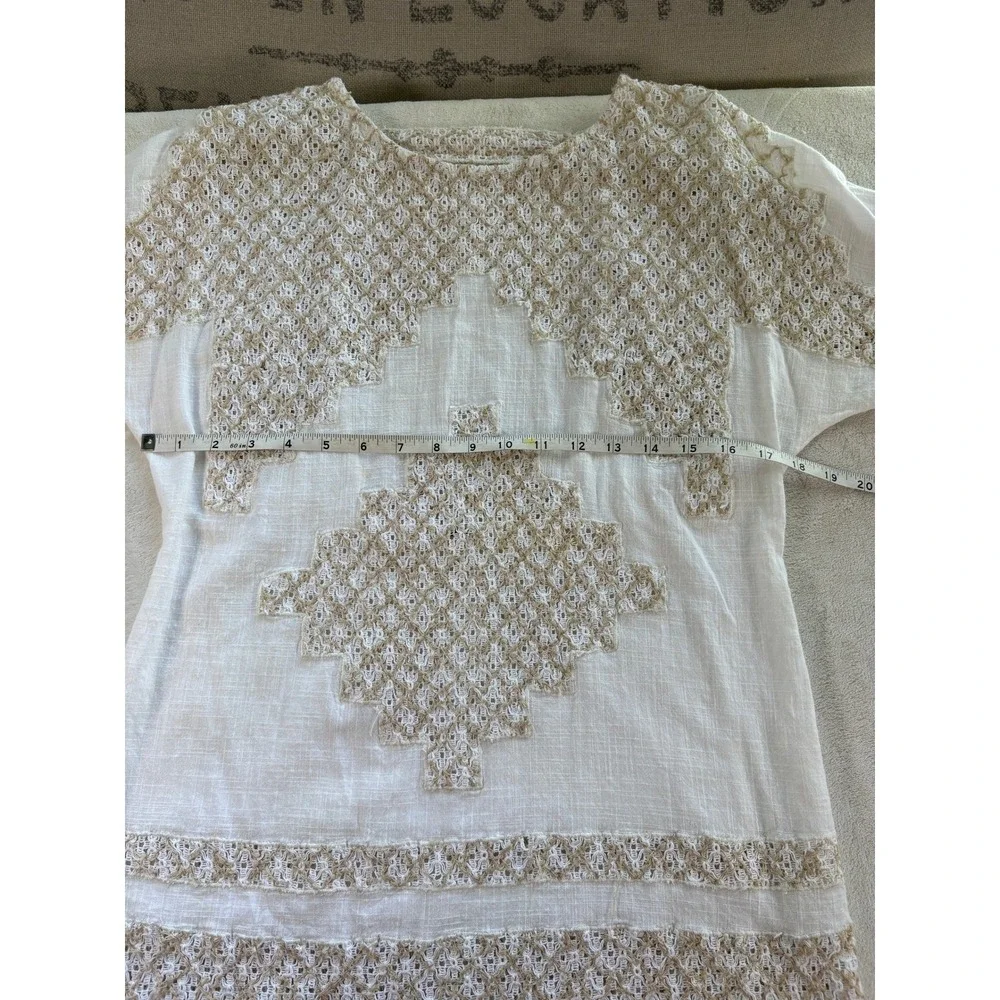 Free People White‎ Embroidered Boho Open-Back Tunic Top XS Cotton Peasant